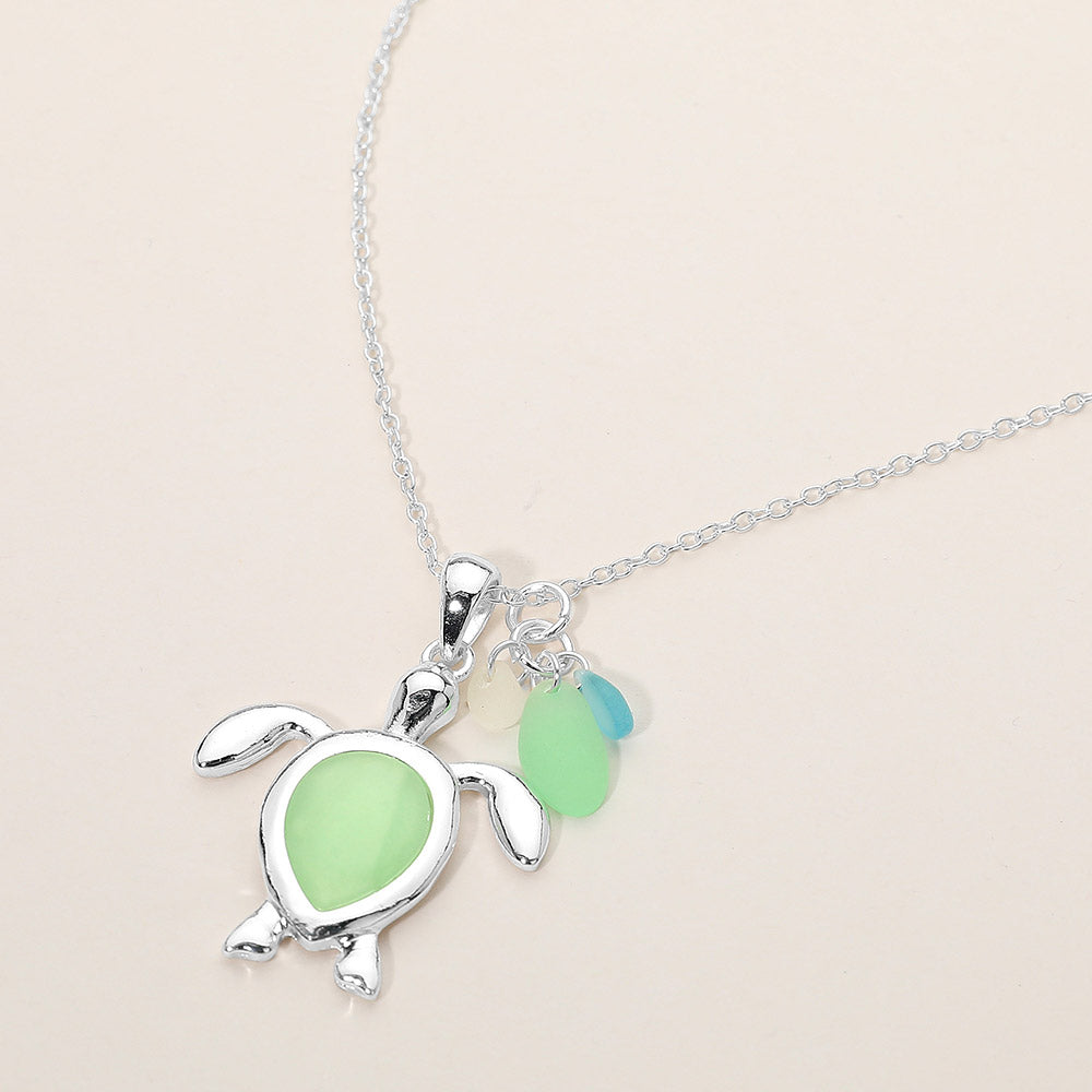 Madeline Love Mint, Silver Sea Glass Sea Turtle Charm Pendant Necklace - Jewelry