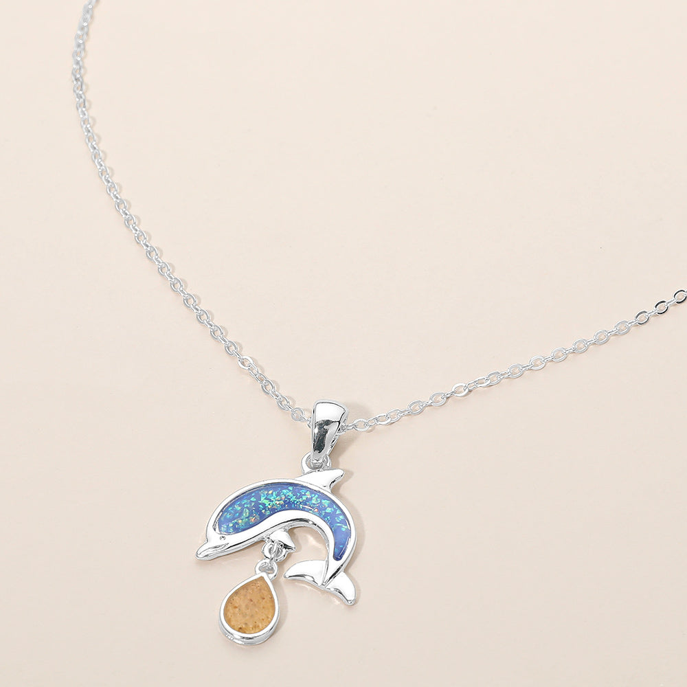 Madeline Love Blue, Silver Dolphin Teardrop Charm Pendant Necklace - Jewelry