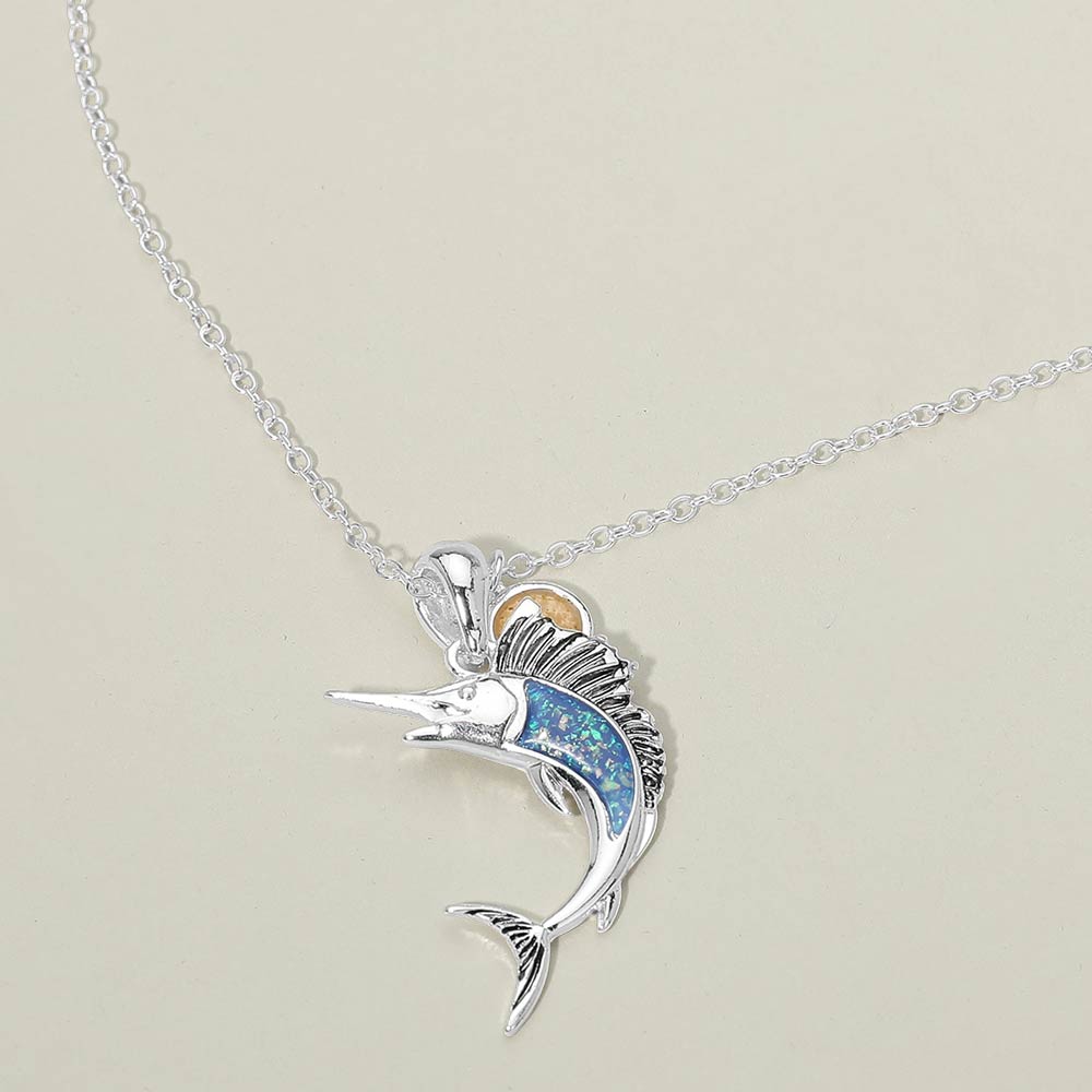 Madeline Love Antique Silver, Blue Swordfish Charm Pendant Necklace - Jewelry