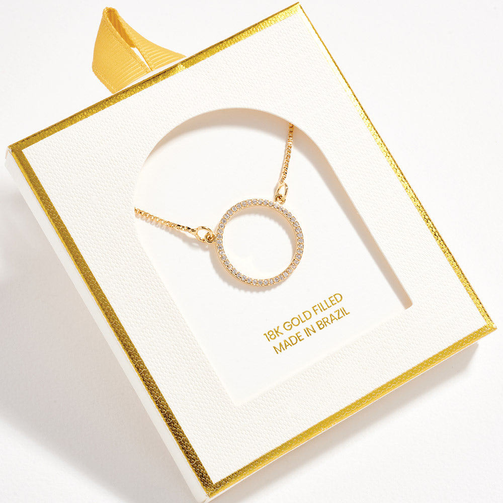 Madeline Love Gold 18K Gold Filled CZ Stone Paved Circle Pendant Necklace - Jewelry