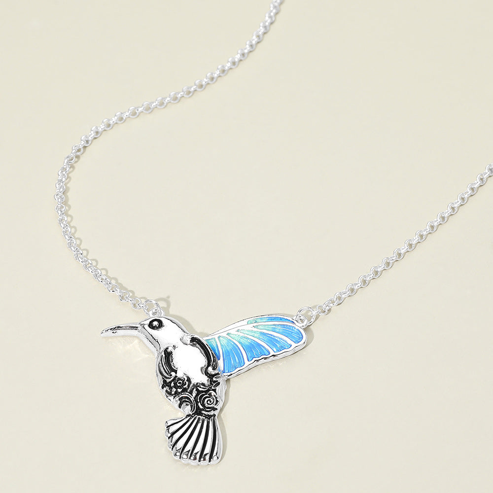 Madeline Love Antique Silver, Blue Hummingbird Charm Pendant Necklace - Jewelry