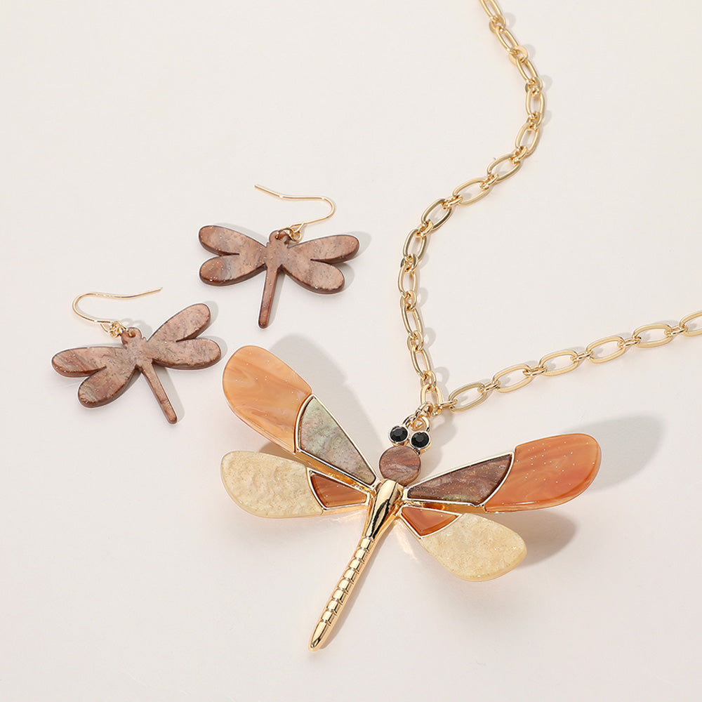 Madeline Love Brown Glittered Resin Dragonfly Pendant Necklace - Necklaces
