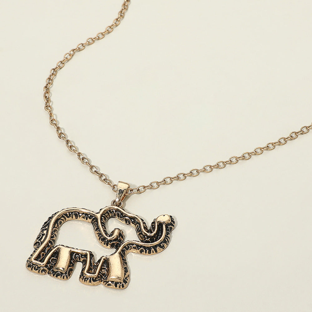 Madeline Love Antique Gold Antique Metal Open Elephant Pendant Necklace - Jewelry