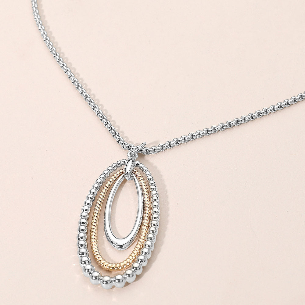 Madeline Love Rhodium, Two Tone Metal Beaded Edge Layered Open Oval Pendant Necklace - Necklaces