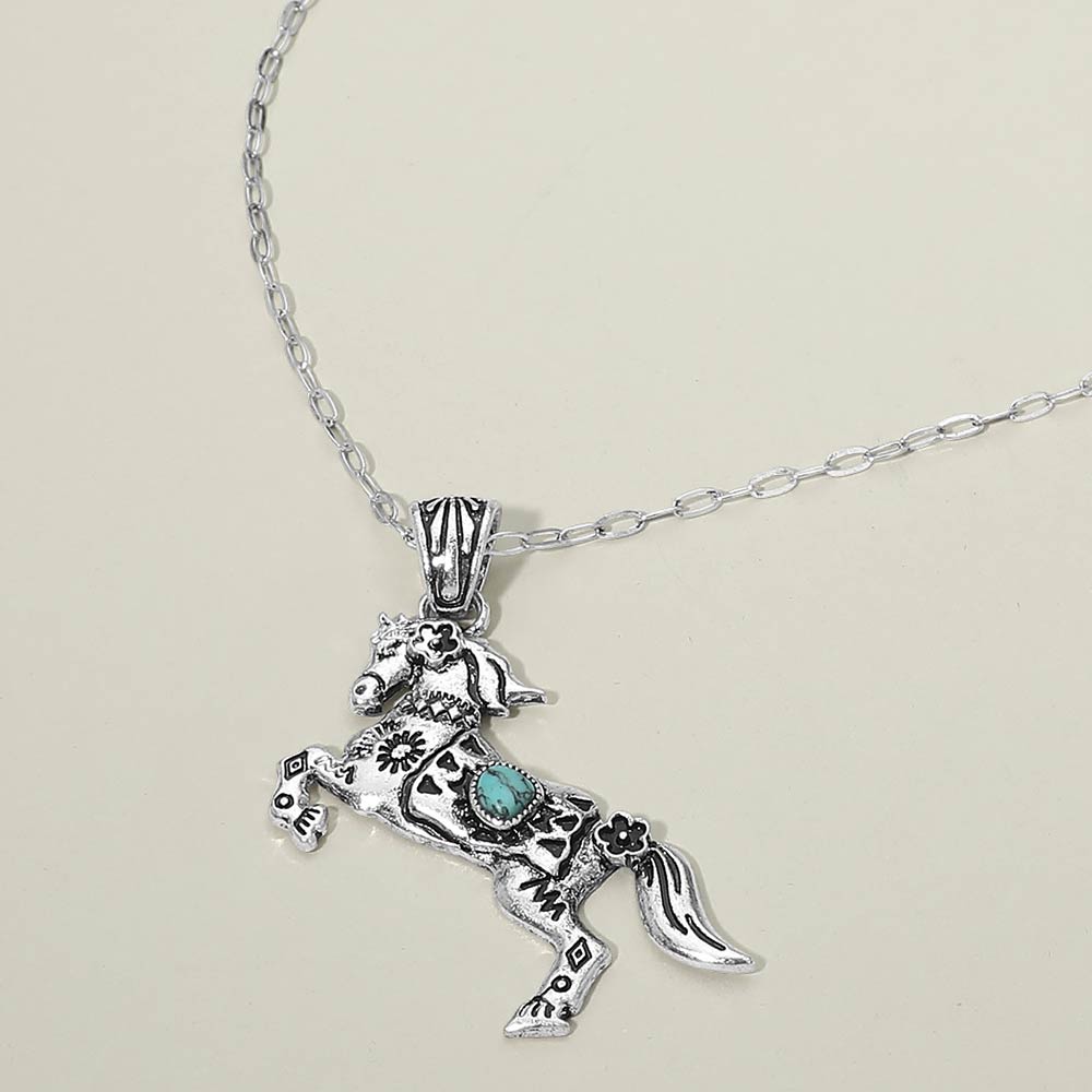 Madeline Love Silver Burnished, Turquoise Turquoise Stone Accent Western Horse Pendant Necklace - Jewelry