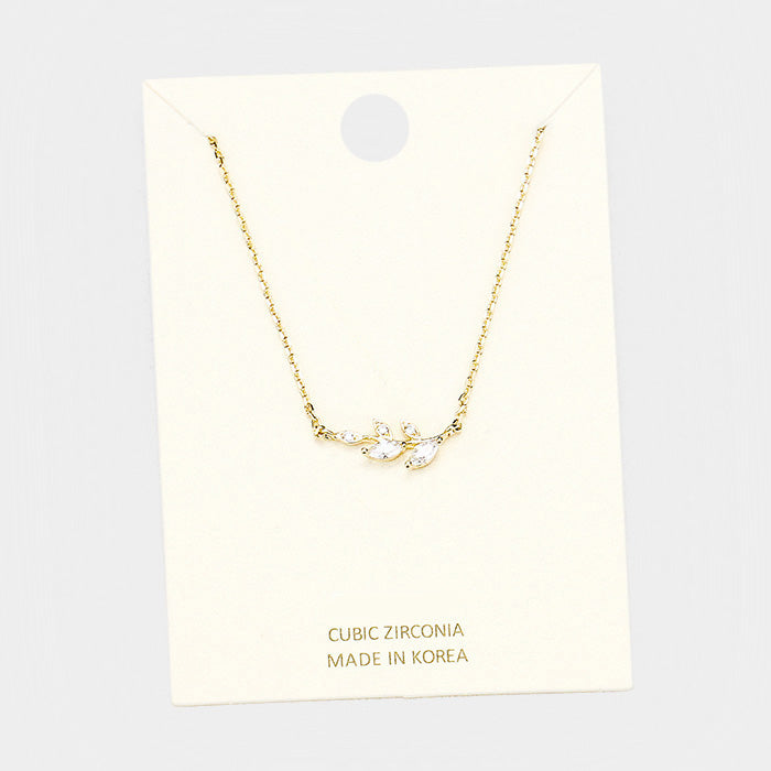 Madeline Love Clear, Gold Cubic Zirconia Leaf Pendant Necklace - Necklaces