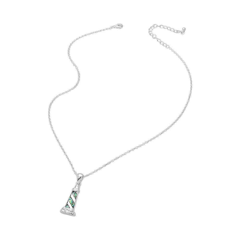 Madeline Love Abalone, Silver Abalone Lighthouse Pendant Necklace - Jewelry - extra