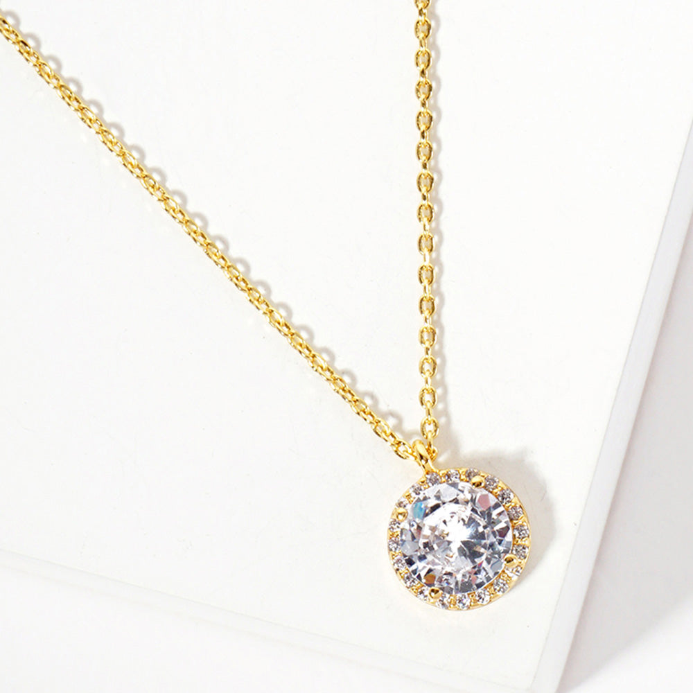 Madeline Love Clear, Gold Gold Dipped Round CZ Stone Pendant Necklace