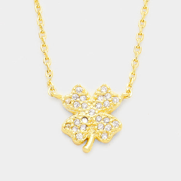 Madeline Love Clear, Gold Cubic Zirconia Clover Pendant Necklace - Jewelry