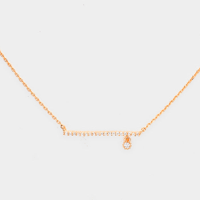 Madeline Love Clear, Rose Gold Cubic Zirconia Bar Dangle Pendant Necklace - Jewelry