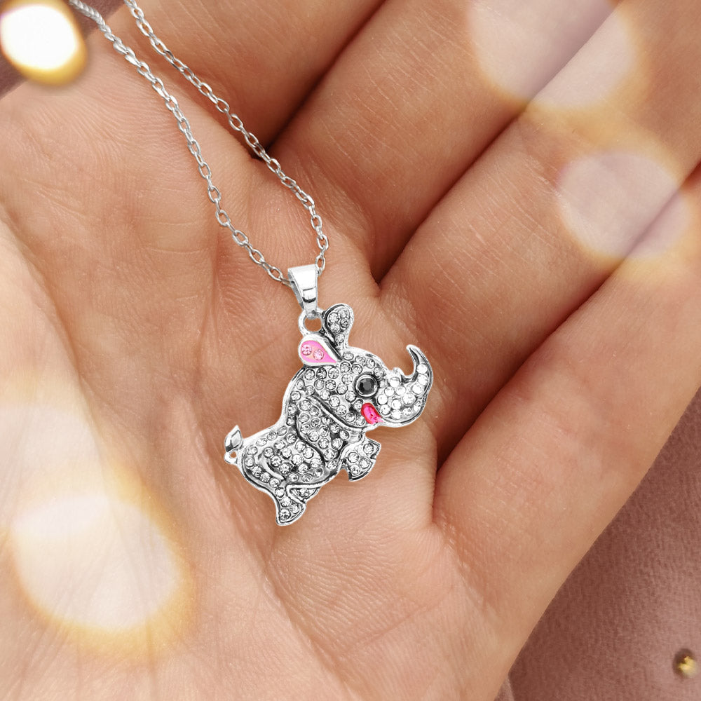 Madeline Love Rhodium Rhinestone Embellished Rhinoceros Pendant Necklace - Necklaces