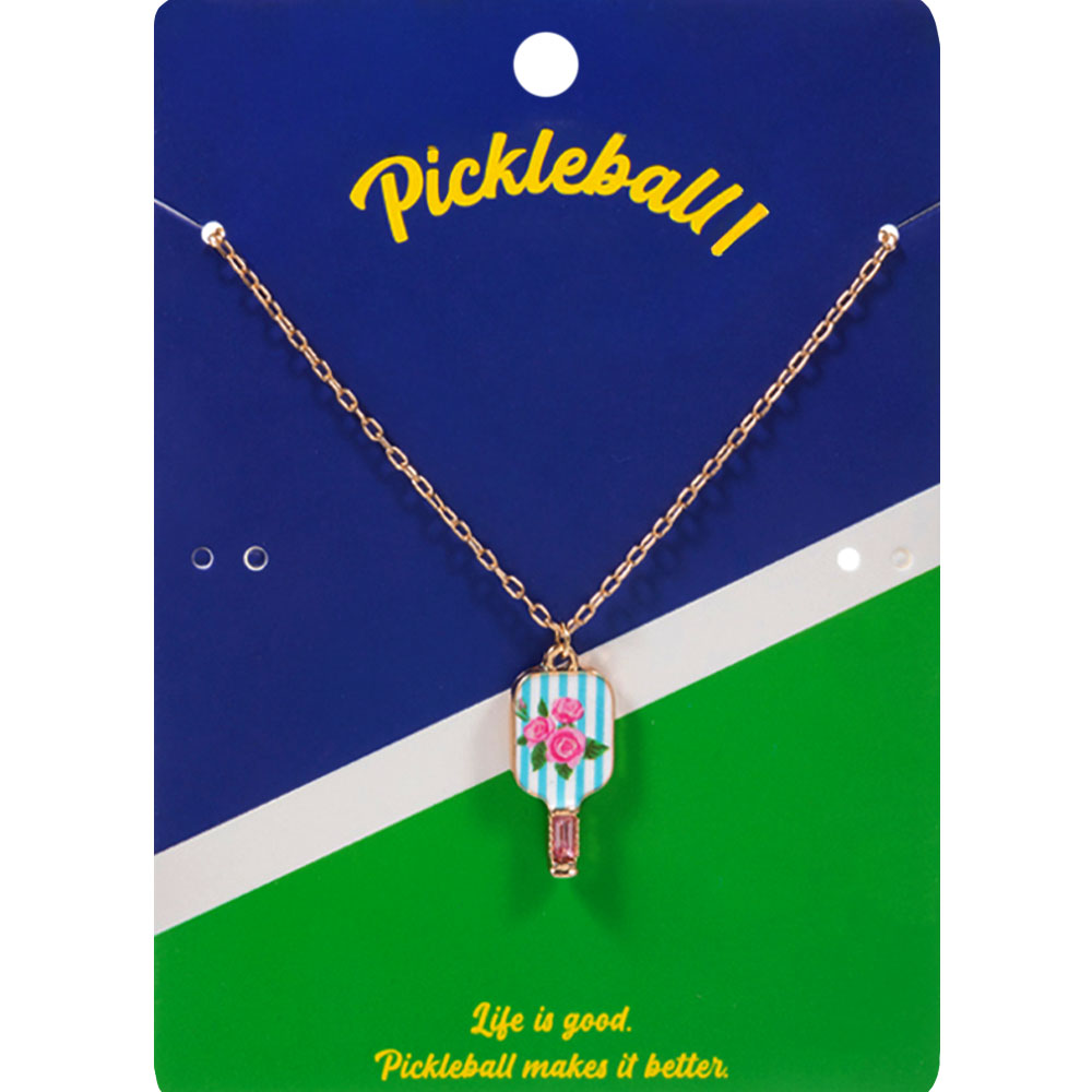 Madeline Love Pink, Teal Floral Pickleball Paddle Pendant Necklace - Sports & Events