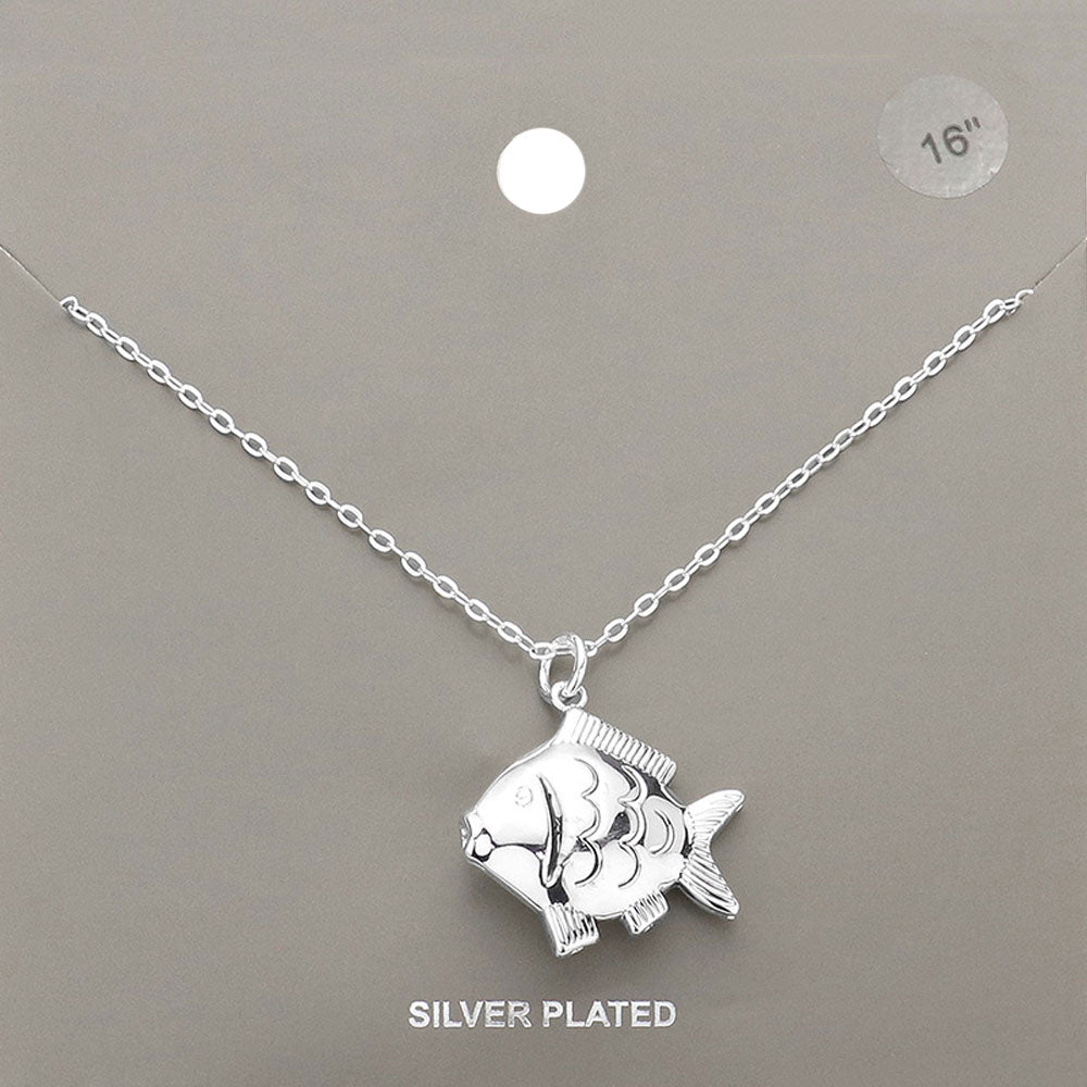 Madeline Love Silver Silver Plated Metal Fish Pendant Necklace - Necklaces