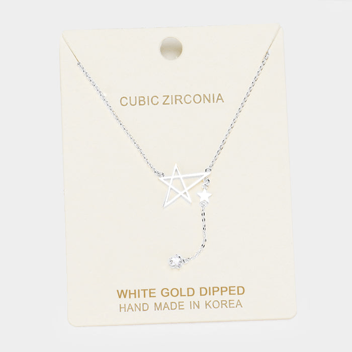 Madeline Love Clear, Rhodium White Gold Dipped Cubic Zirconia Star Pendant Necklace - Necklaces