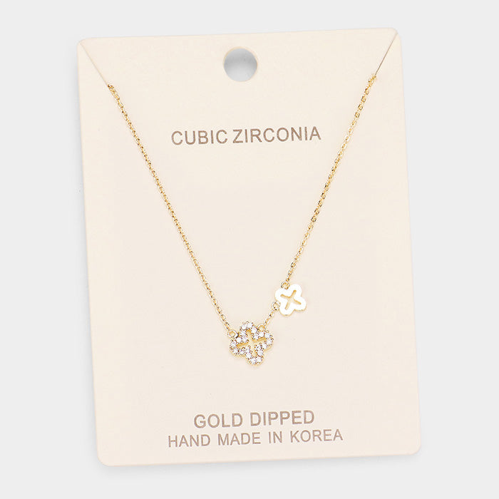Madeline Love Clear, Gold Gold Dipped Cubic Zirconia Quatrefoil Pendant Necklace - Necklaces