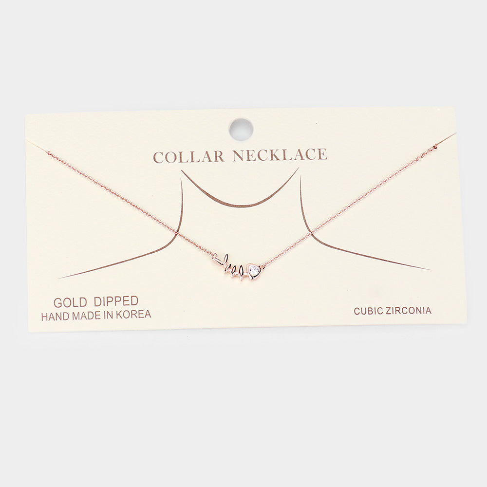 Madeline Love Clear, Rose Gold Gold Dipped Cubic Zirconia Fishbone Pendant Necklace - Necklaces