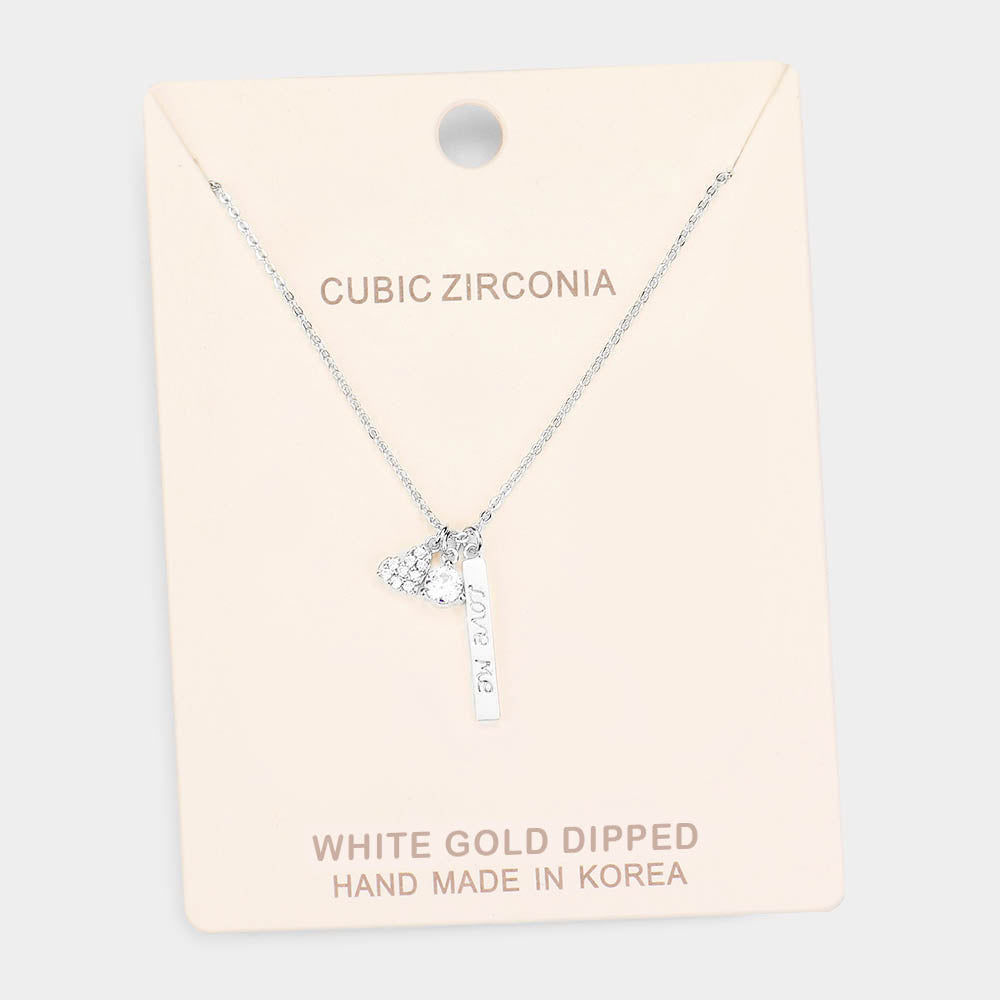 Madeline Love Clear, Rhodium White Gold Dipped CZ 'Love Me' Heart Pendant Necklace - Necklaces
