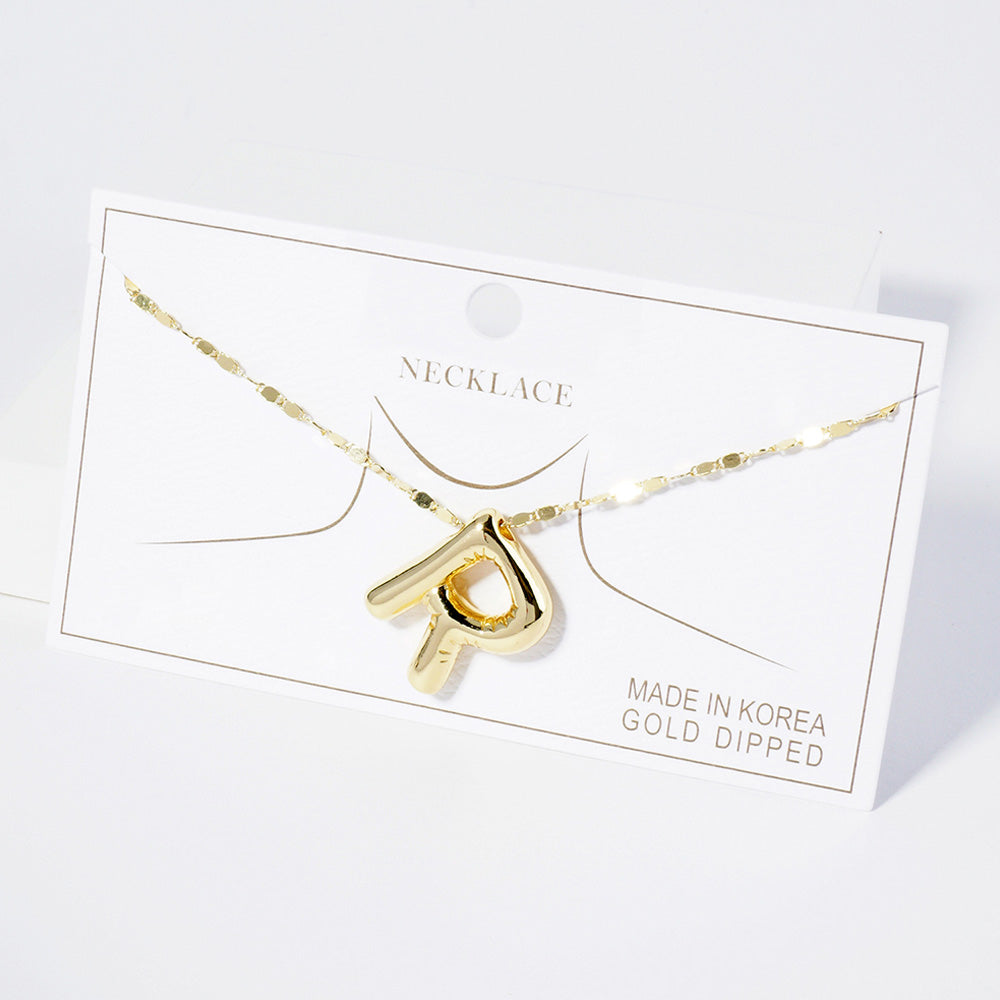 Madeline Love Gold -R- Gold Dipped Metal Bubble Initial Monogram Pendant Necklace - Jewelry