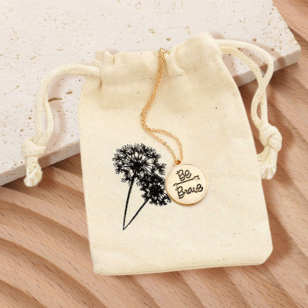 Madeline Love Gold BE BRAVE Engraved Disc Pendant Necklace Gift Bag Set - Necklaces