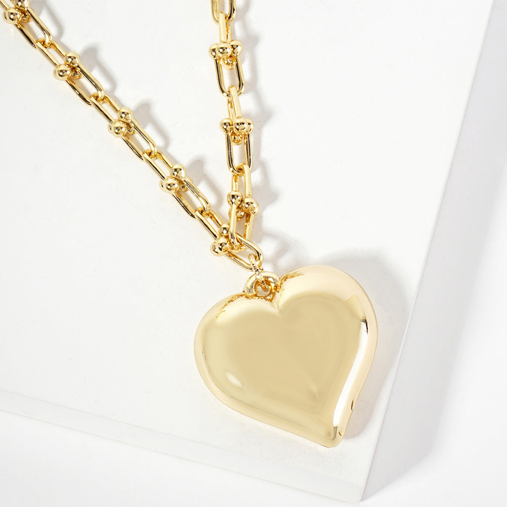 Madeline Love Gold Gold Dipped Chunky Puff Heart Pendant Industrial Chain Necklace - Necklaces