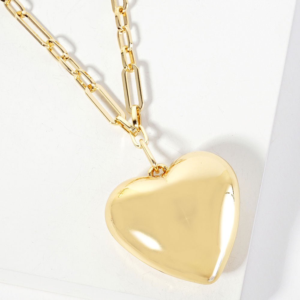 Madeline Love Gold Gold Dipped Bold Puffy Heart Pendant Paperclip Link Chain Necklace - Necklaces