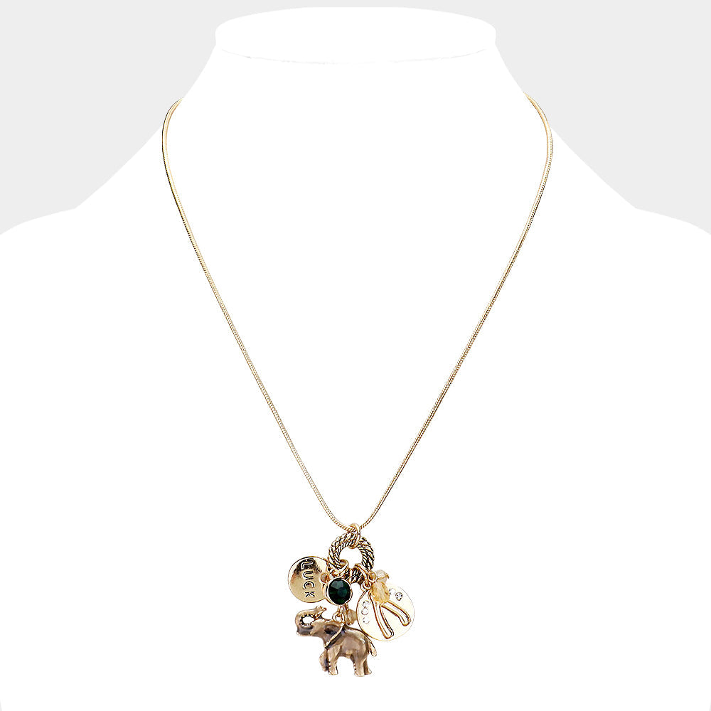 Madeline Love Antique Gold, Multi Elephant Luck Pendant Necklace - Necklaces
