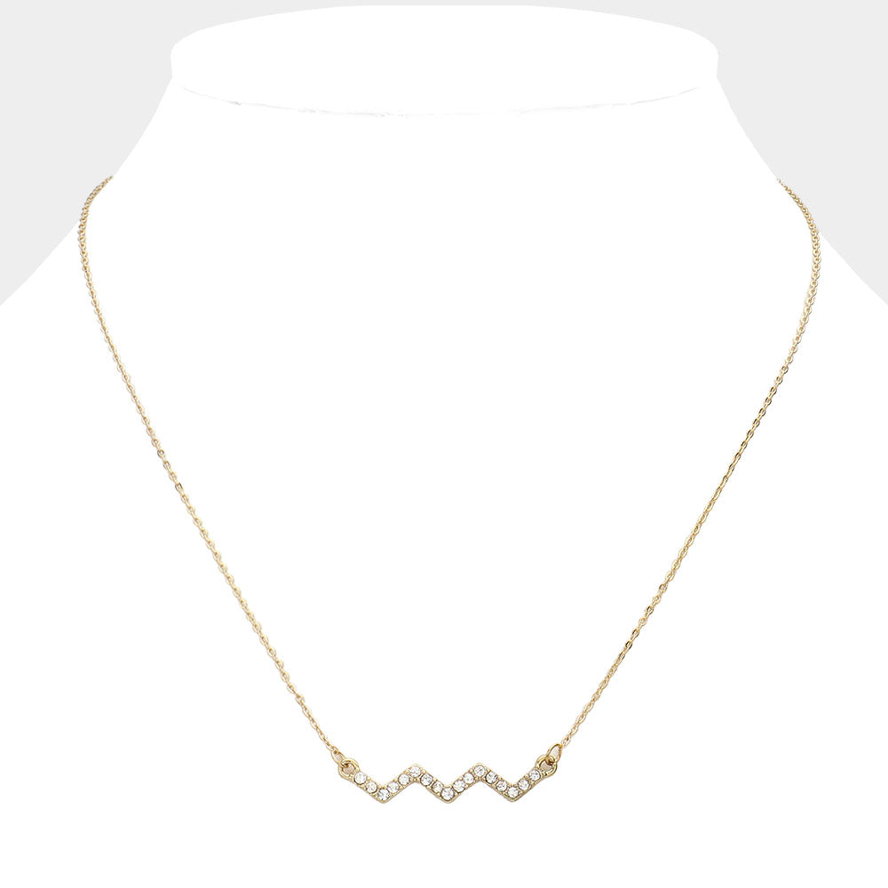 Madeline Love Clear, Gold Rhinestone Paved Chevron Pendant Necklace - Jewelry