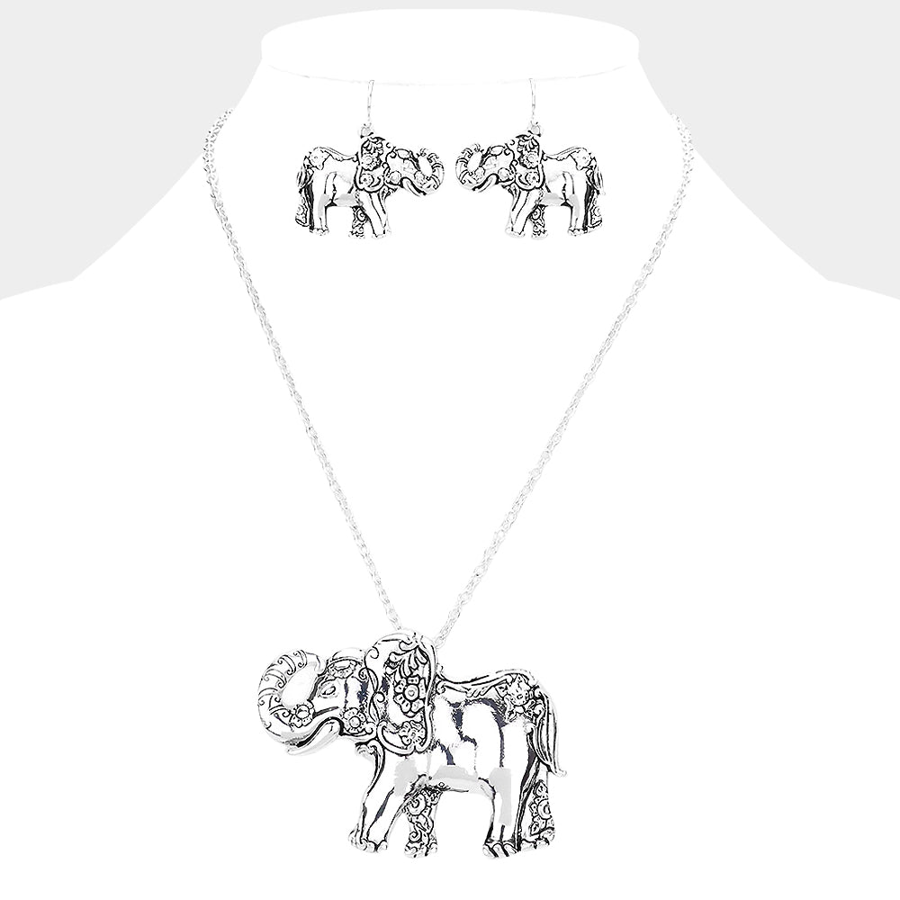 Madeline Love Antique Silver Antique Metal Elephant Pendant Necklace - Necklaces