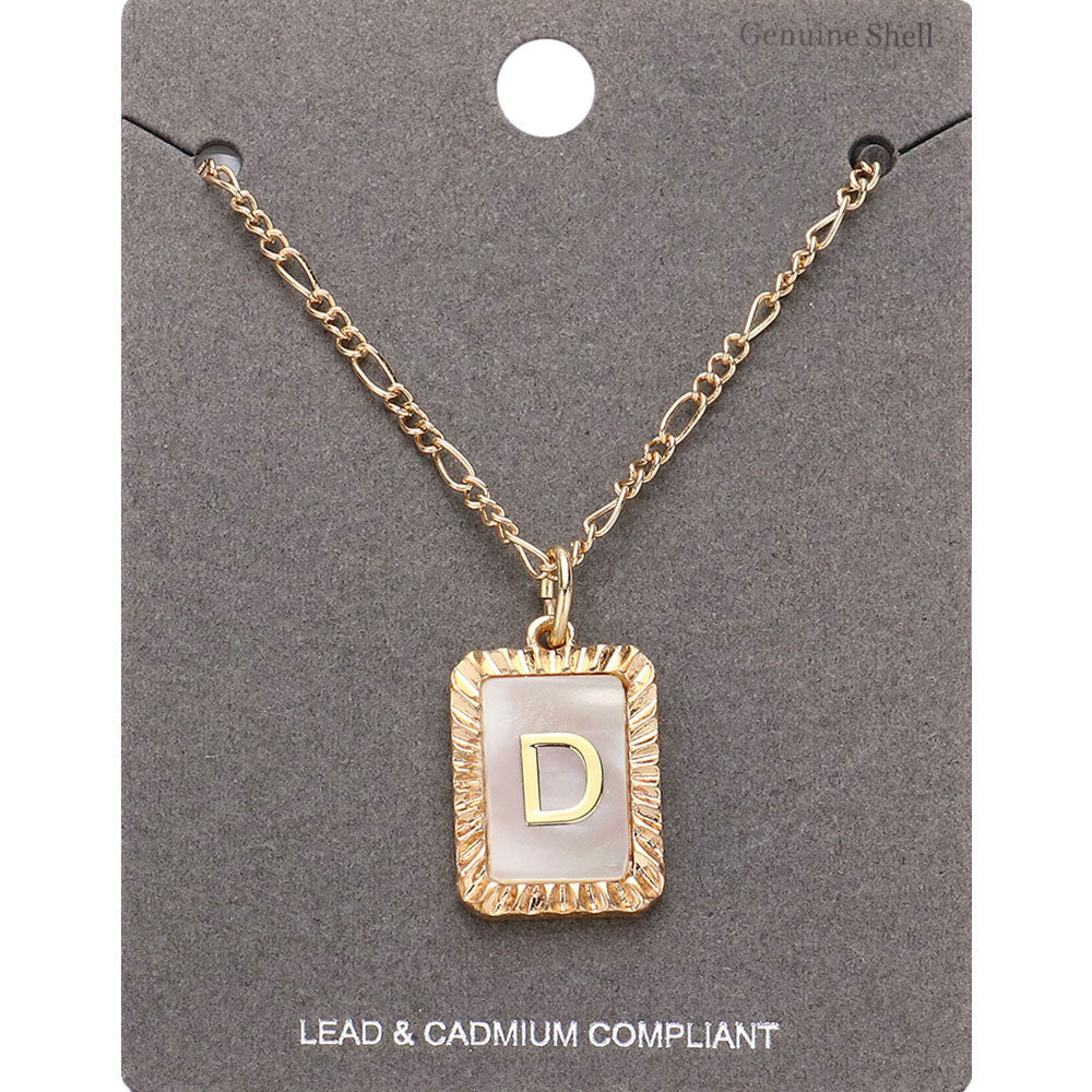 Madeline Love Gold -D- Initial Monogram Genuine Shell Rectangle Pendant Necklace - Necklaces
