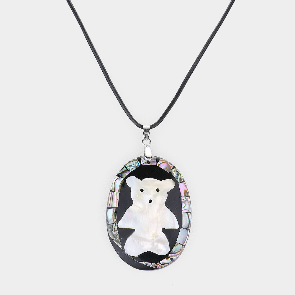 Madeline Love Abalone, Rhodium Abalone Bear Pendant Necklace - Necklaces