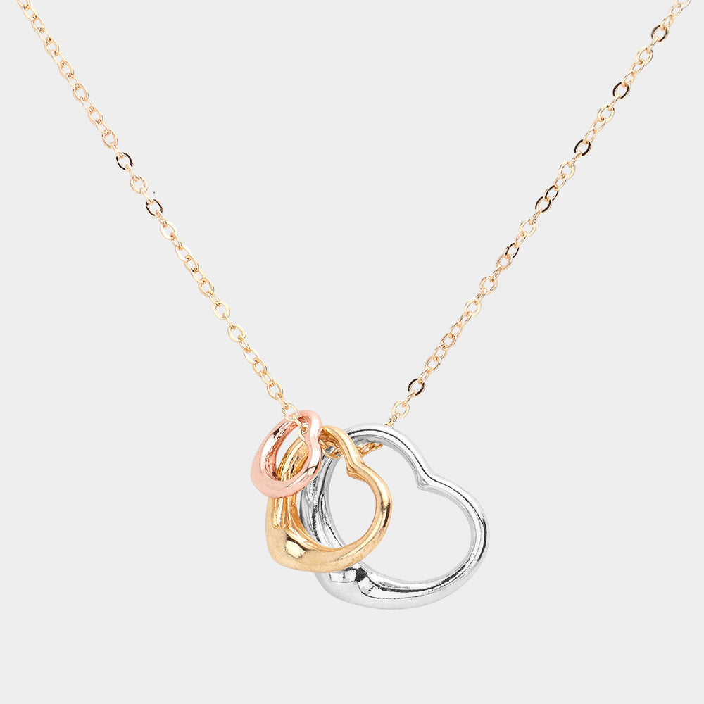 Triple Open Heart Pendant Necklace