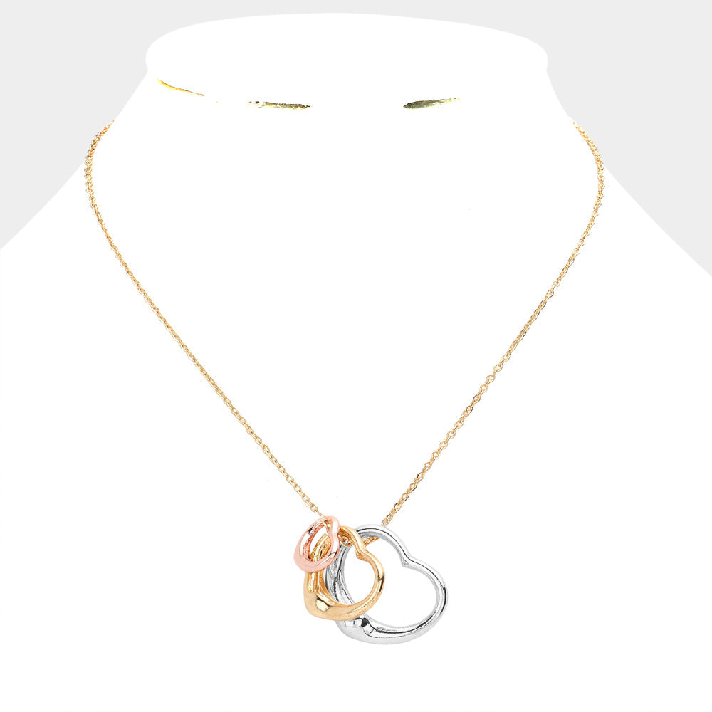 Triple Open Heart Pendant Necklace
