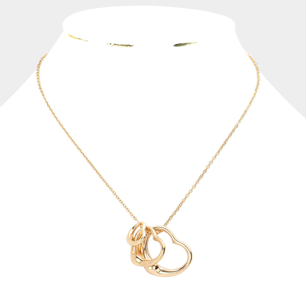 Triple Open Heart Pendant Necklace