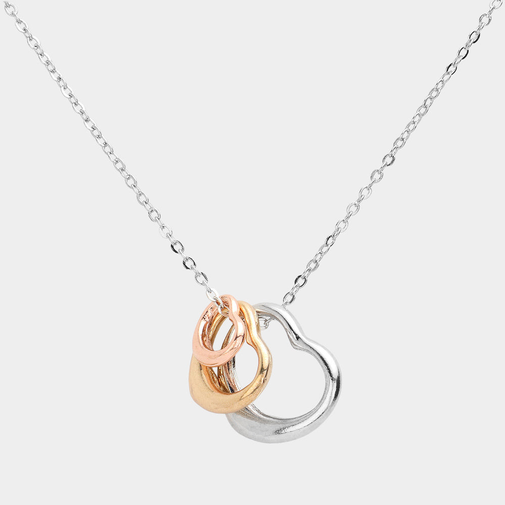 Triple Open Heart Pendant Necklace