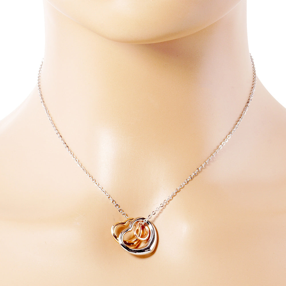 Triple Open Heart Pendant Necklace