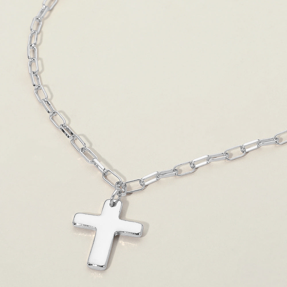 Madeline Love Rhodium Metal Cross Charm Pendant Paperclip Chain Necklace - Necklaces
