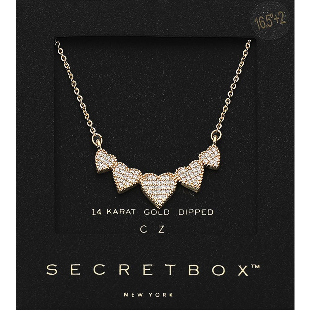 Madeline Love Gold SECRET BOX_14K Gold Dipped CZ Pave Heart Link Pendant Necklace - Jewelry
