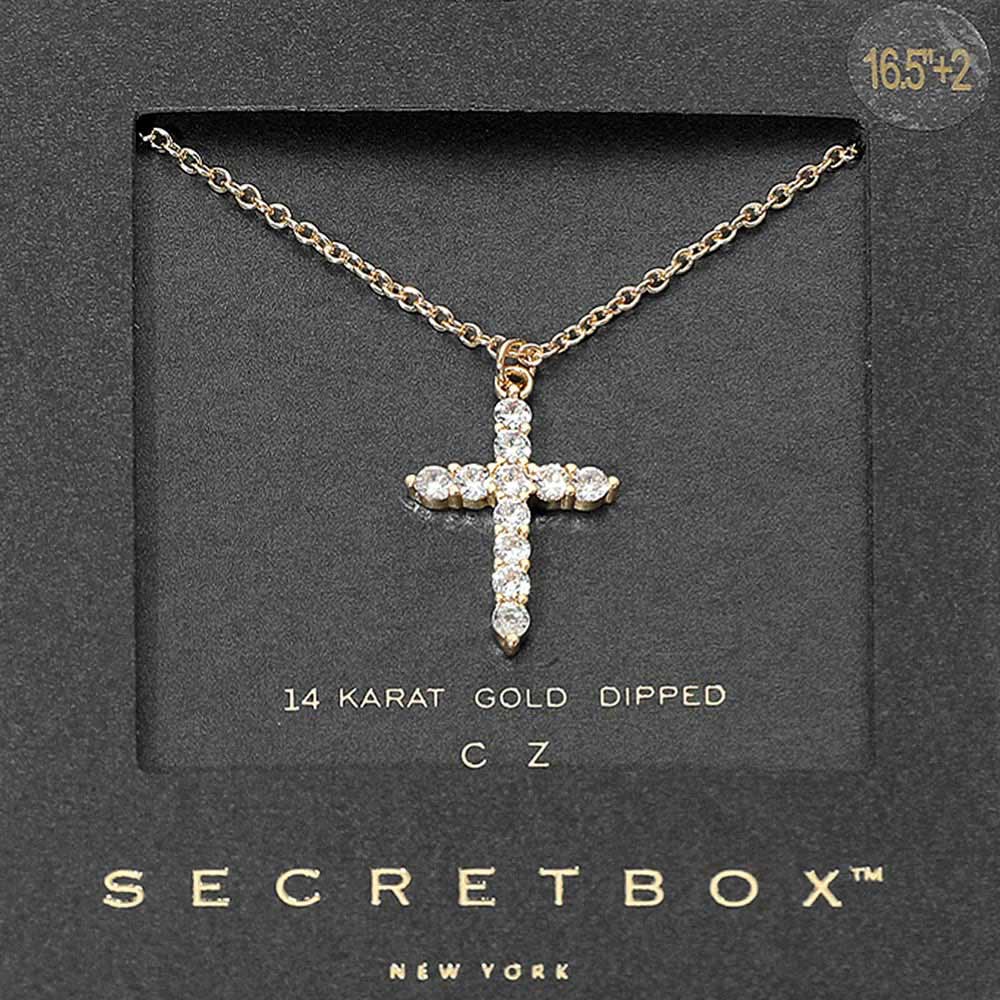 Madeline Love Gold SECRET BOX_14K Gold Dipped CZ Cross Pendant Necklace - Jewelry