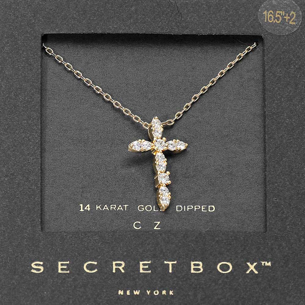 Madeline Love Gold SECRET BOX_14K Gold Dipped Marquise CZ Cross Pendant Necklace - Jewelry