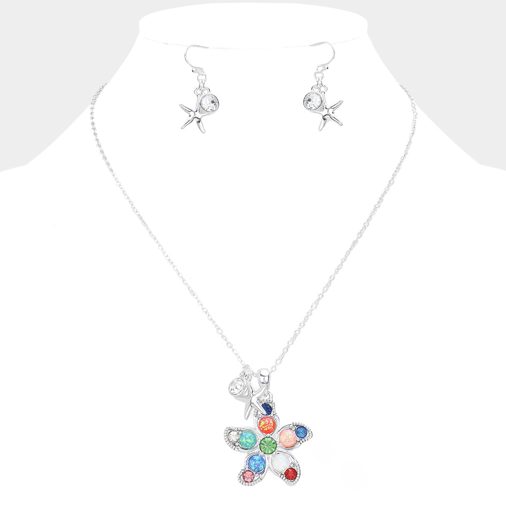Madeline Love Multi, Silver Stone Embellished Starfish Pendant Necklace - Necklaces