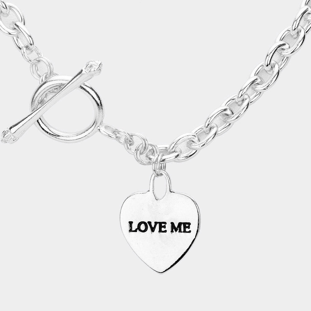 Madeline Love Rhodium Love Me Heart Pendant Chain Toggle Necklace - Necklaces