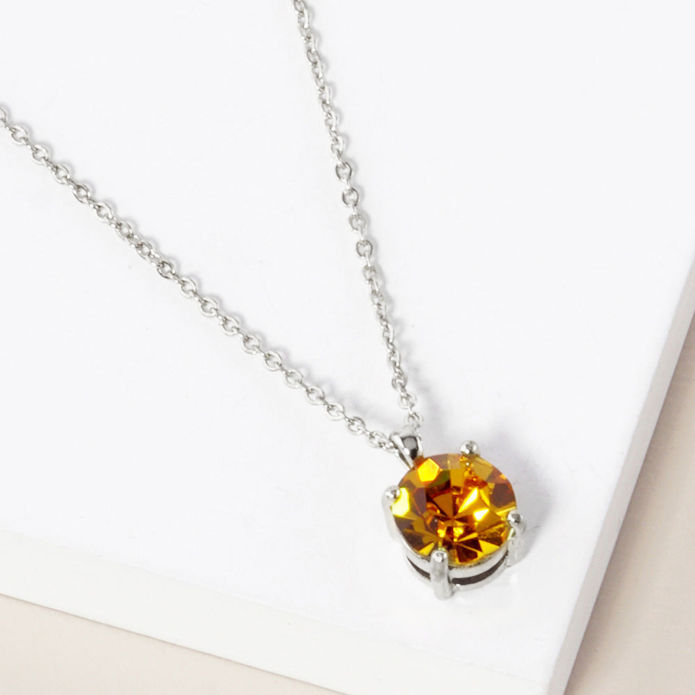 Madeline Love Rhodium, Yellow November - Birthstone Pendant Necklace - Jewelry