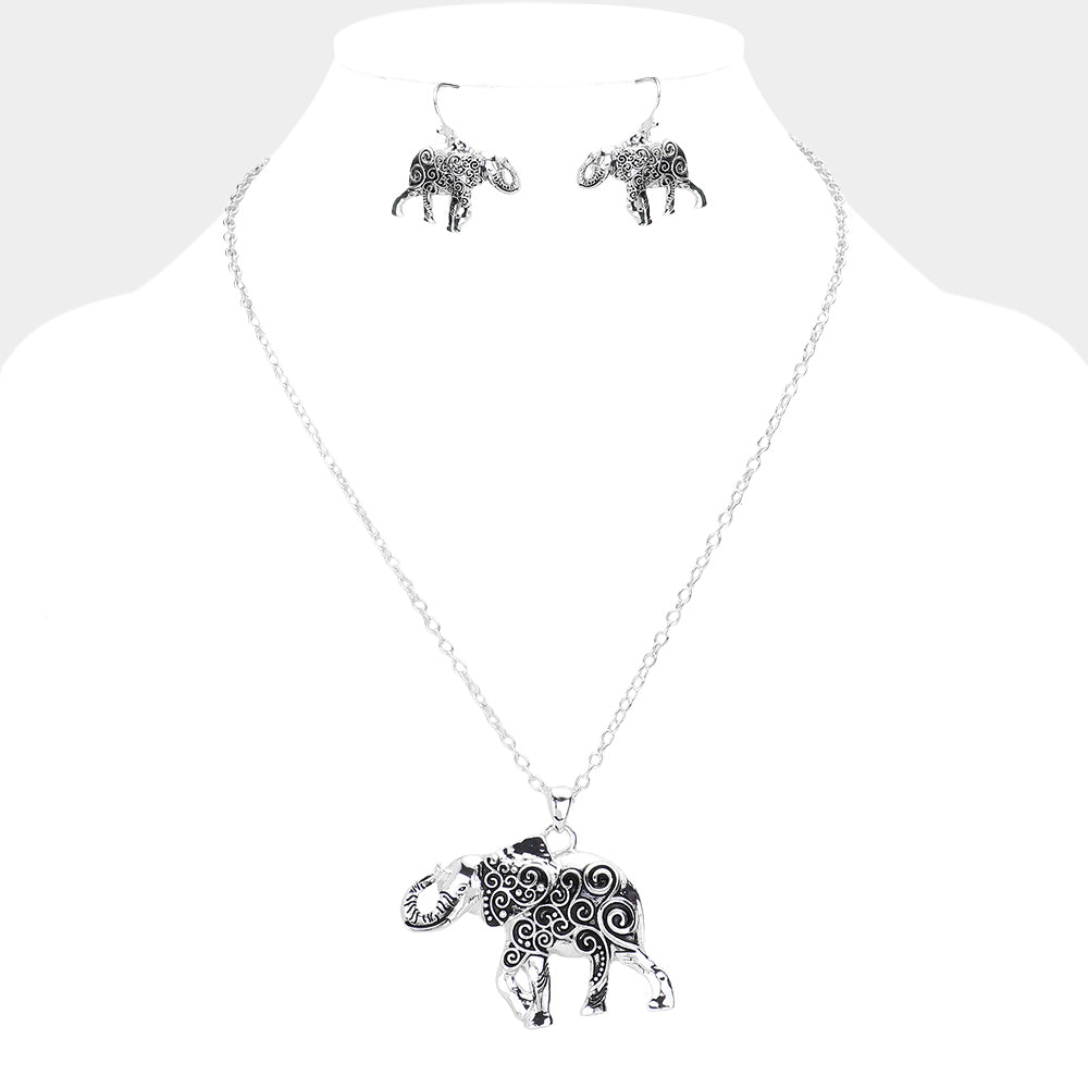 Madeline Love Antique Silver Antique Metal Western Elephant Pendant Necklace - Necklaces