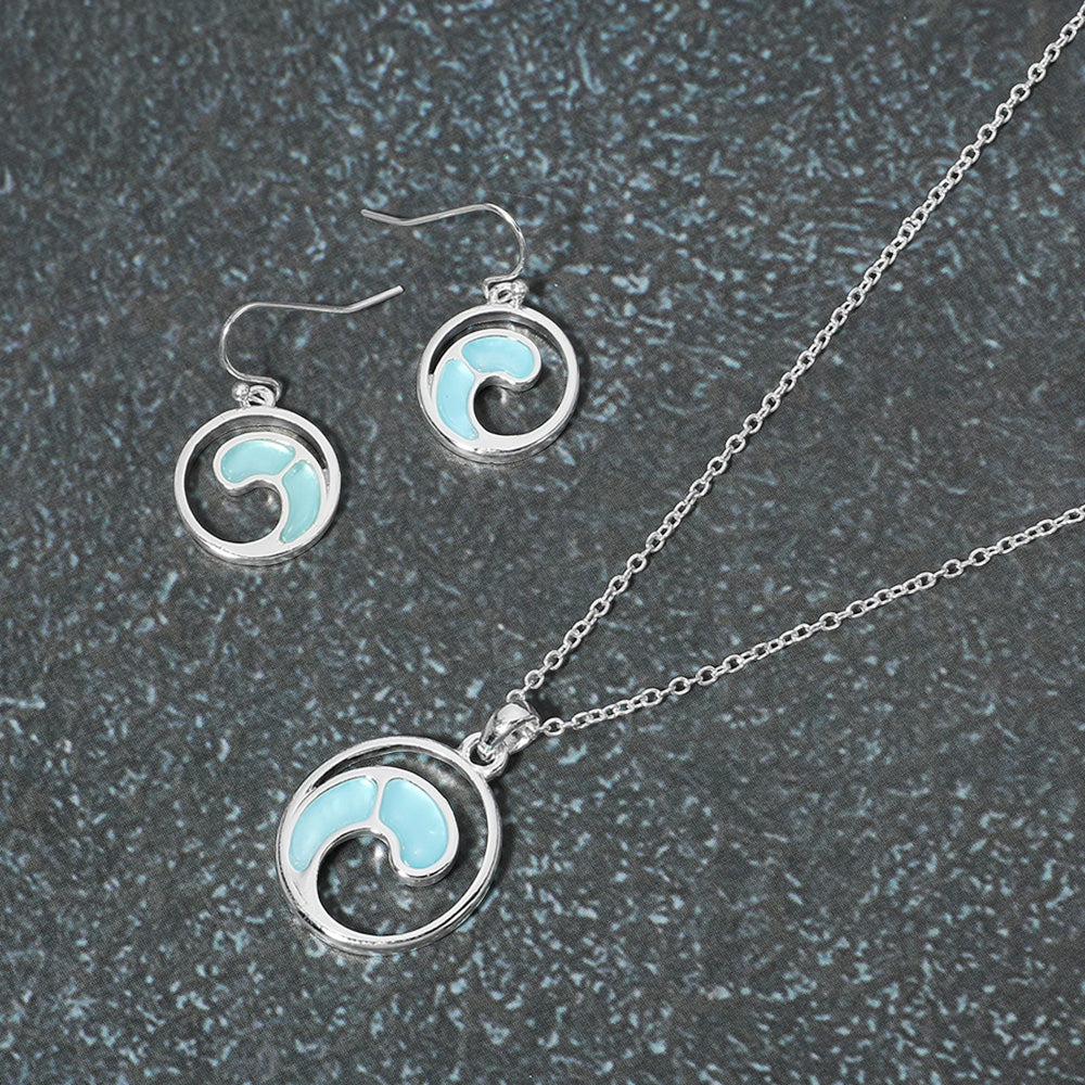 Blue, Silver Sea Glass Wave Pendant Necklace