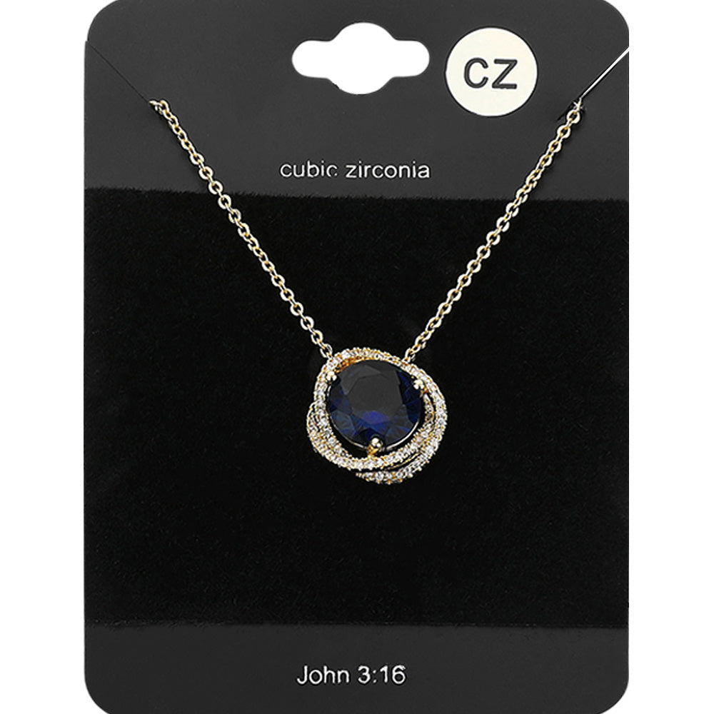 Madeline Love Gold, Sapphire CZ Round Swirl Rim Pendant Necklace - Jewelry