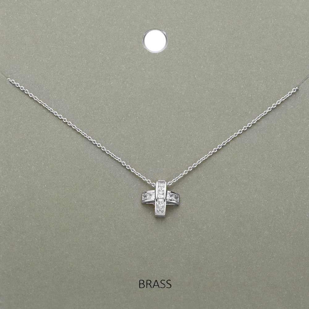 Madeline Love Rhodium Stone Embellished Brass Metal Cross Pendant Necklace - Jewelry