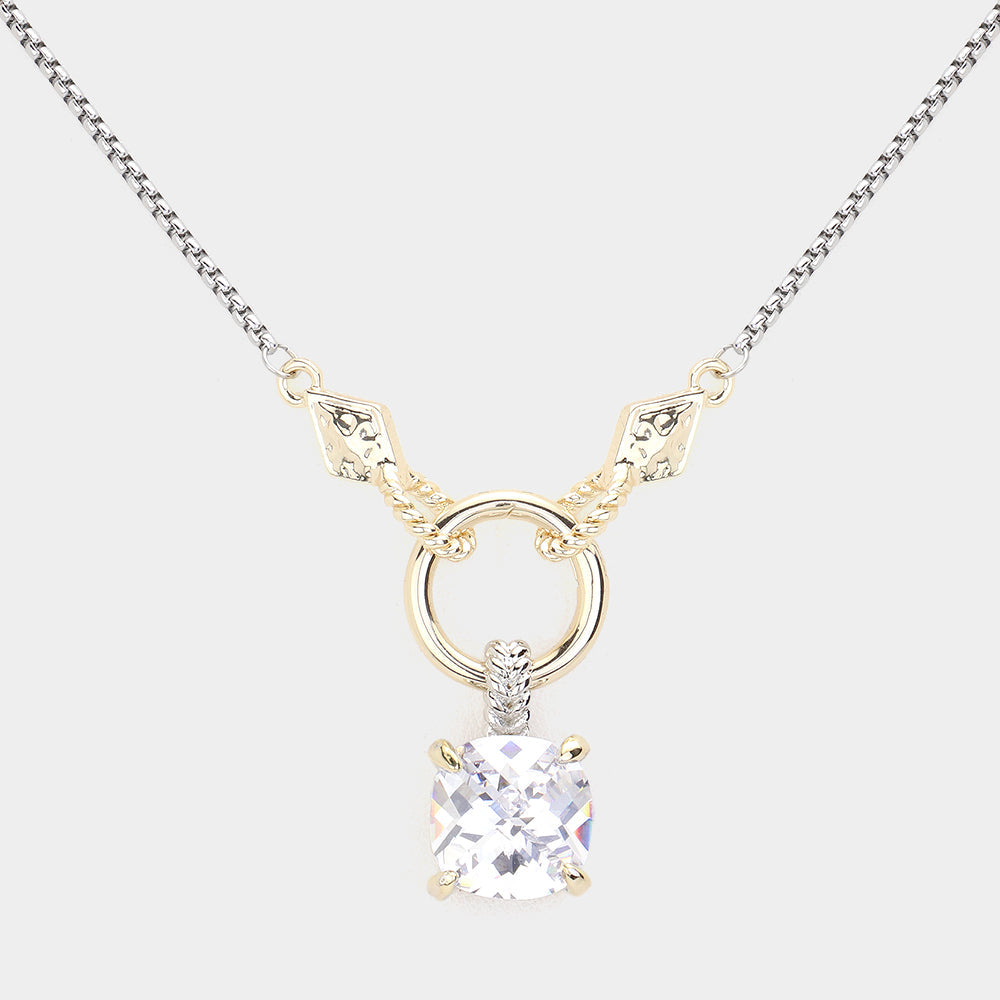 Madeline Love Two Tone 14K Gold Plated Two Tone CZ Stone Pendant Necklace - Jewelry