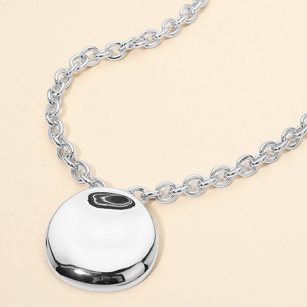 Madeline Love Rhodium Polished Metal Organic Round Pendant Chunky Chain Necklace - Necklaces