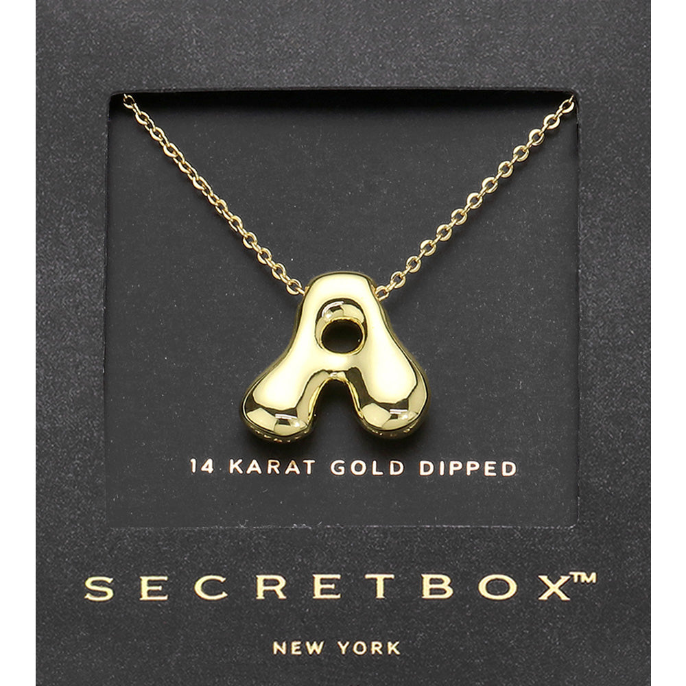 Madeline Love Gold SECRET BOX_ -A- 14K Gold Dipped Bubble Initial Monogram Pendant Necklace - Jewelry