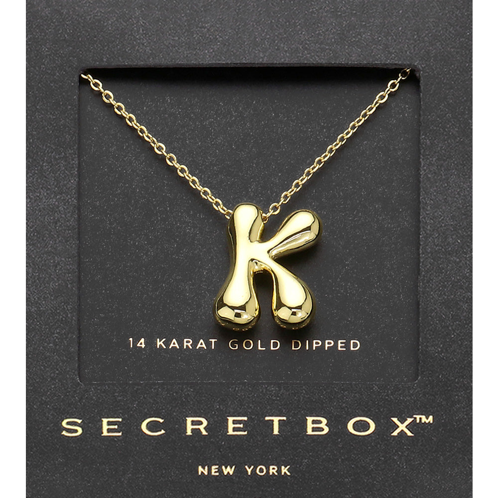 Madeline Love Gold SECRET BOX_ -K- 14K Gold Dipped Bubble Initial Monogram Pendant Necklace - Jewelry